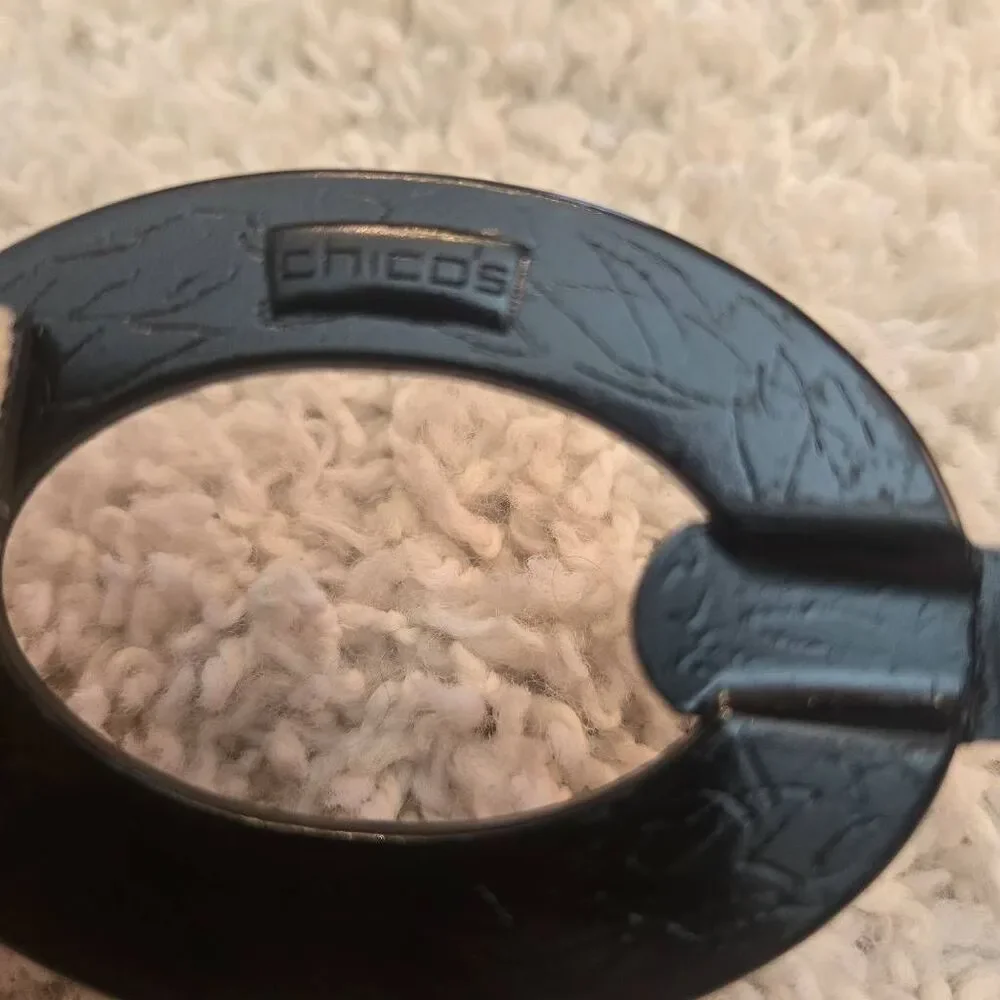Chico's Faux Navy Snakeskin Belt Slide Adjust Leather Backing S/M